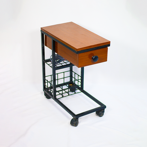 Wooden C-Side Table with Power Outlet & Rack