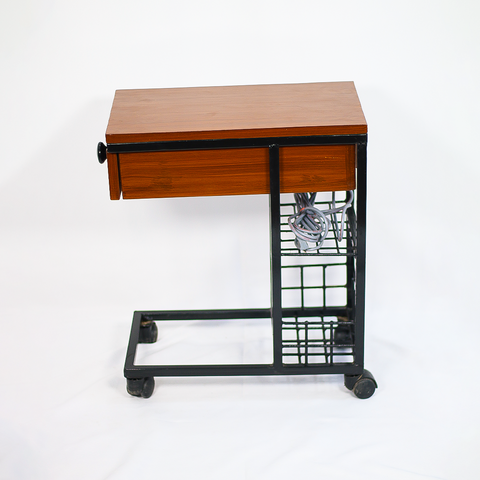 Wooden C-Side Table with Power Outlet & Rack