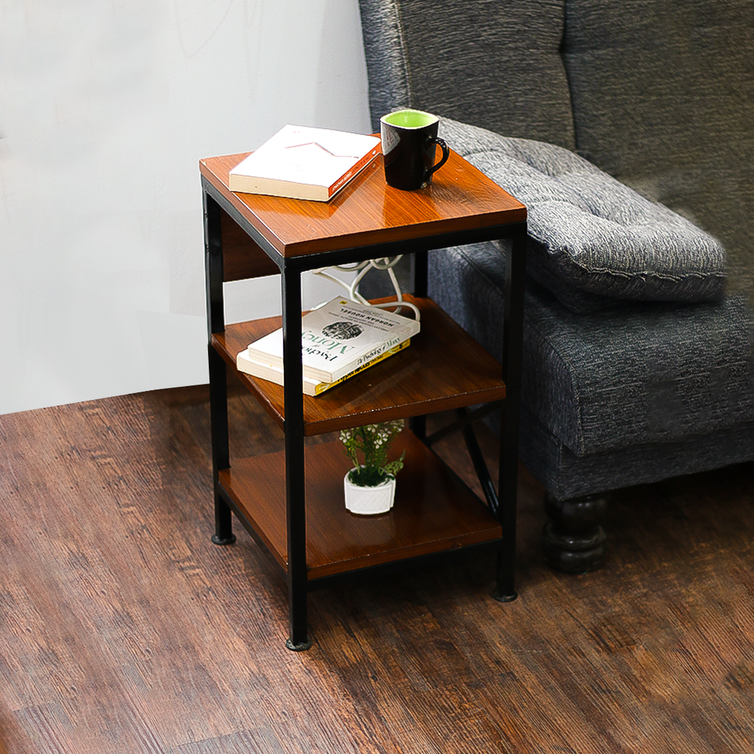 Wooden Side Shelf Table with Power Outlet