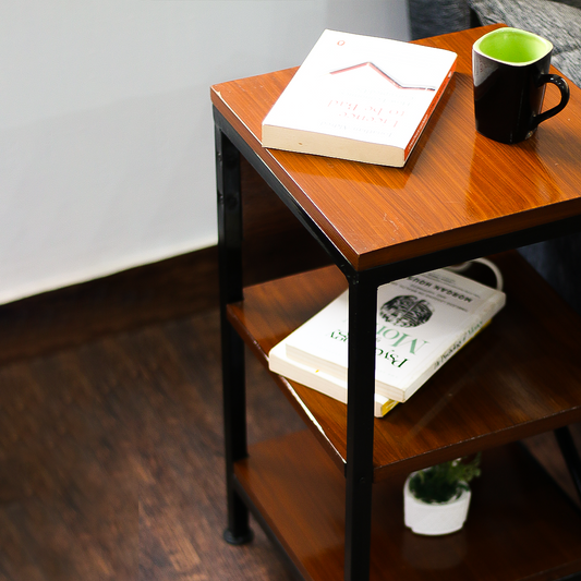 Wooden Side Shelf Table with Power Outlet