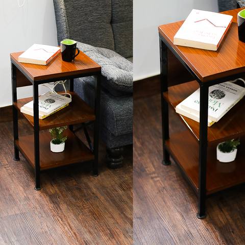 Wooden Side Shelf Table with Power Outlet