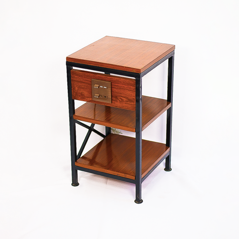 Wooden Side Shelf Table with Power Outlet