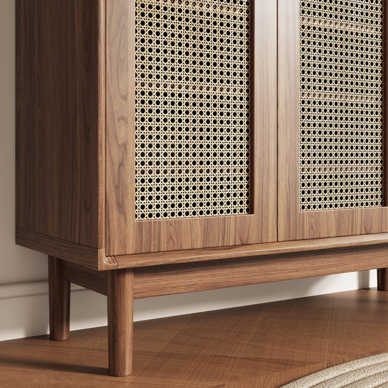 Wooden rattan shoe storage cabinet by The Rural Gallery