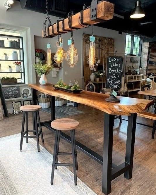 L02 Edvora: Handmade Live Edge Bar Table for Kitchen Counter, Bar Counter and Dining Nook, Wooden Long Bar Table, Sofa Bar Table, Industrial Bar Table, Entrance Hall Table