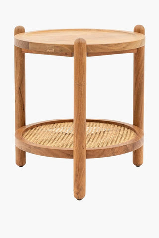 R17 Coastal: Round Rattan Table with Solid Wooden Legs, Natural Accent Piece