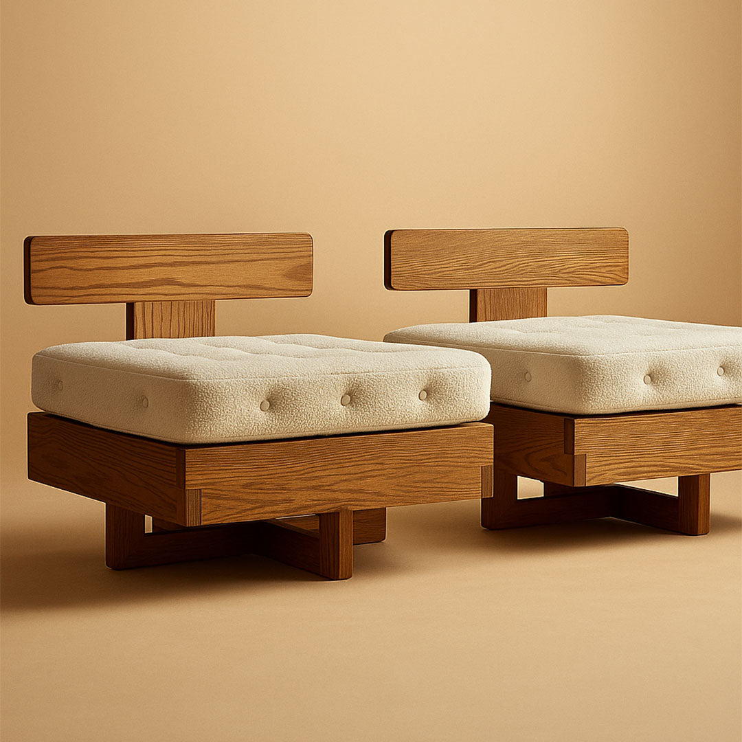 bouclé upholstered wooden slipper chair pair