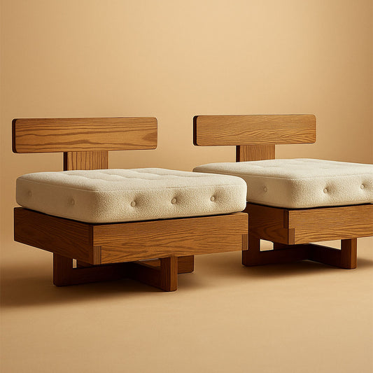 bouclé upholstered wooden slipper chair pair