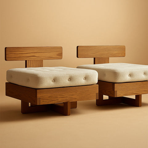 bouclé upholstered wooden slipper chair pair