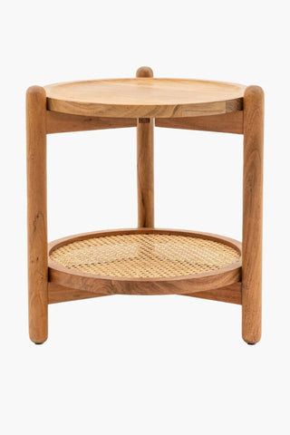 R17 Coastal: Round Rattan Table with Solid Wooden Legs, Natural Accent Piece