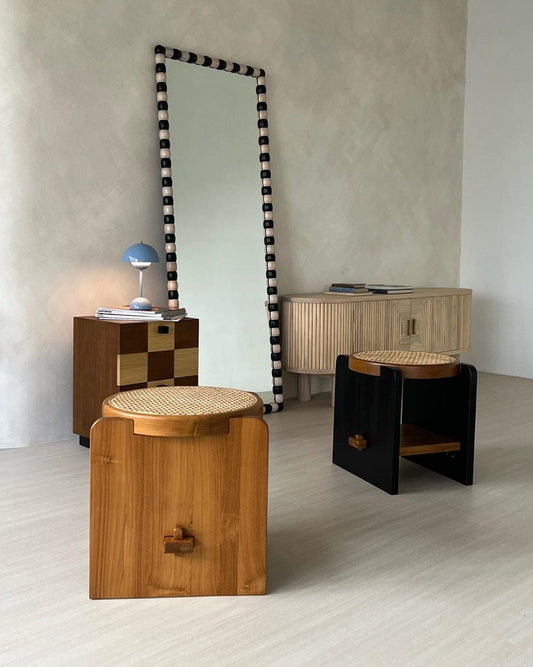 R14 Loom: Rattan Side Table, Round Wooden & Rattan Side Table, Natural Accent Furniture