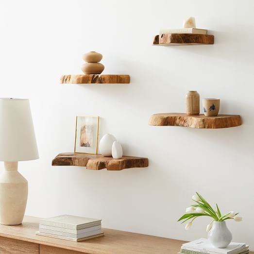 L16 Skyline: Live edge floating shelf, floating wooden bookshelf, long floating shelf Bathroom Shelf
