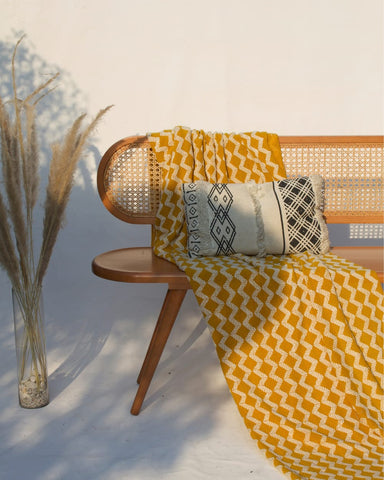 R16 Meadow: Weave Bench, Wooden Bench with Handwoven Rattan Seat, Rustic & Versatile Seating
