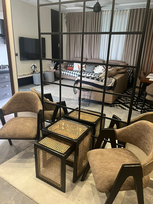 R05 Rattana: Nesting Side Tables (Pair), Set of 2 Rattan Square Side Tables