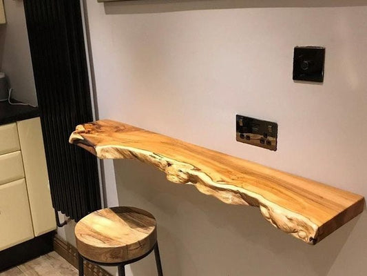 L04 Poet’s Edge: Live edge floating shelf, floating wooden bookshelf, long floating shelf Farmhouse Heavy Duty Floating Shelves, Bathroom Shelf