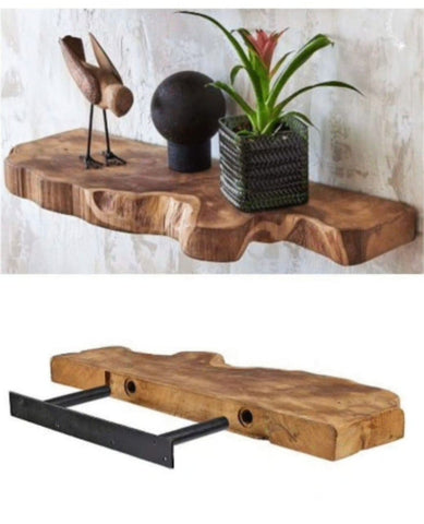 L16 Skyline: Live edge floating shelf, floating wooden bookshelf, long floating shelf Bathroom Shelf