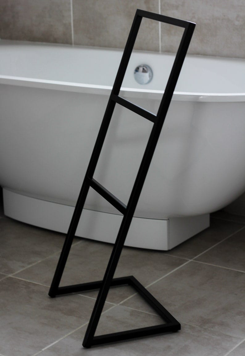 freestanding metal towel rack close-up