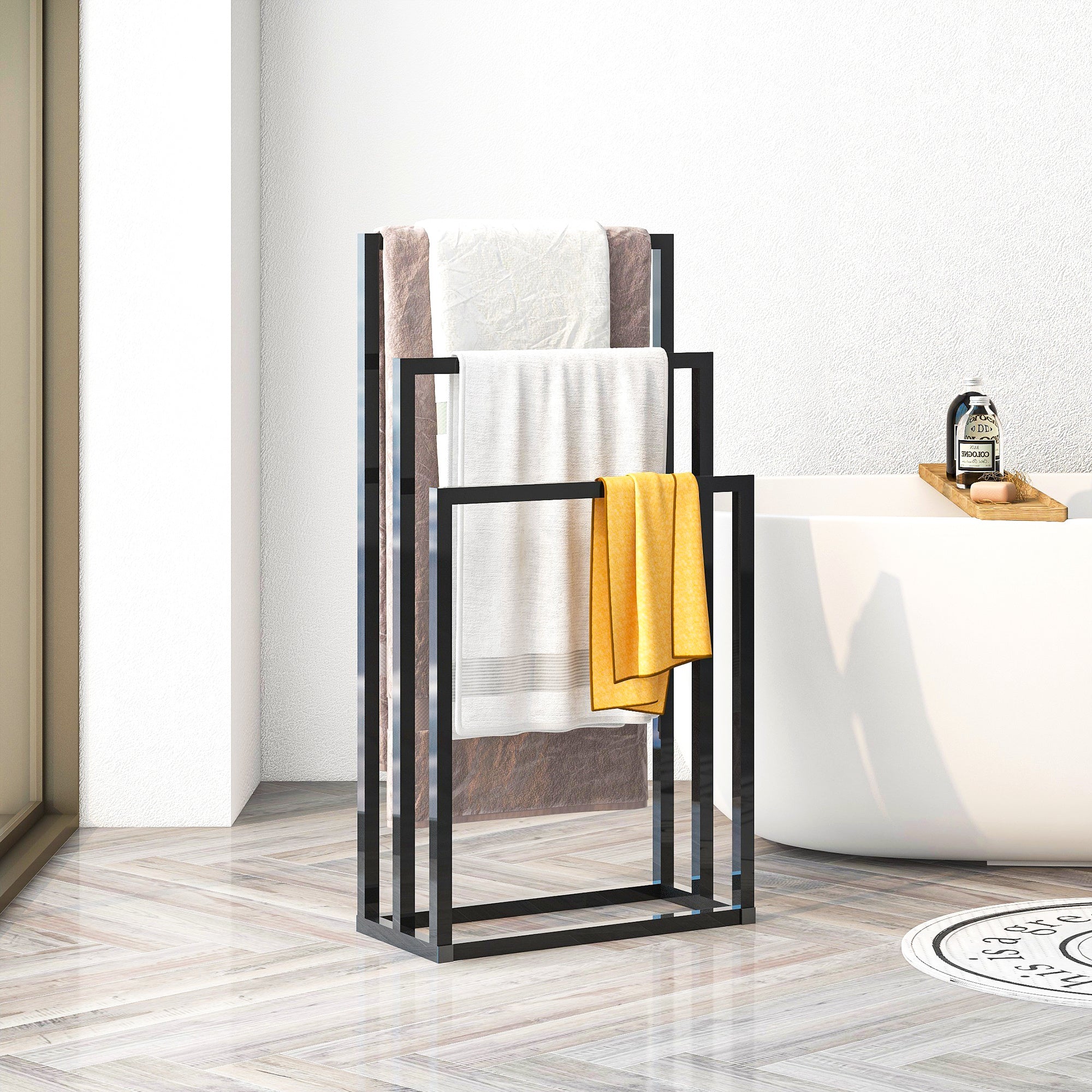 matte black metal towel stand close-up