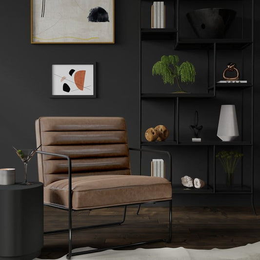 metal frame accent chair vegan leather seat