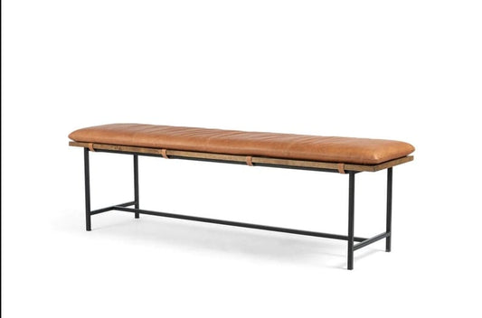 metal frame bench with wooden seat entryway