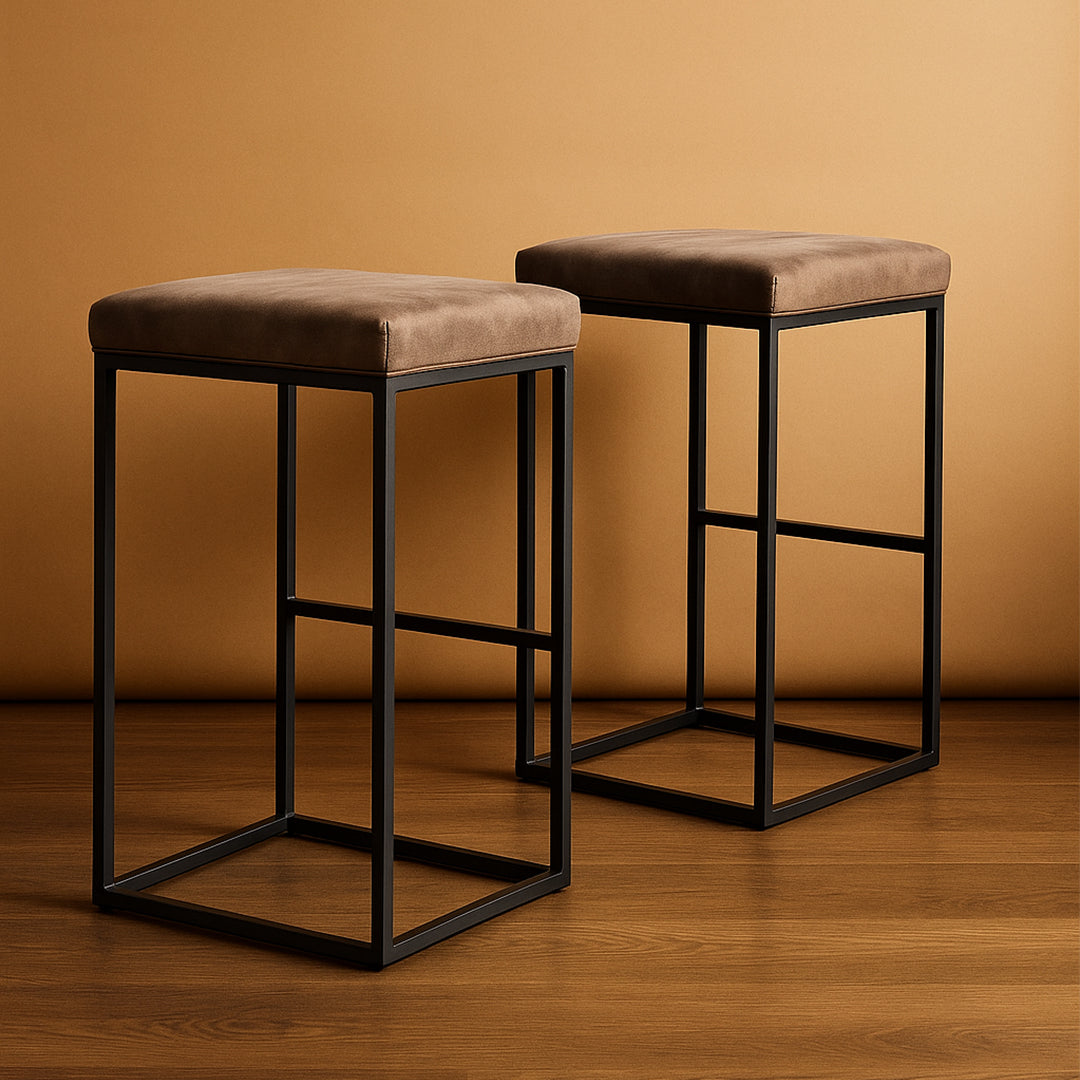 P10 Borough: Modern Industrial Stool, Upholstered Metal Stool, Faux Leather Top for Stylish Comfort, Compact Metal Stool with Cushioned Leatherette Seat, Sleek, Durable & Versatile