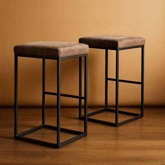 P10 Borough: Modern Industrial Stool, Upholstered Metal Stool, Faux Leather Top for Stylish Comfort, Compact Metal Stool with Cushioned Leatherette Seat, Sleek, Durable & Versatile