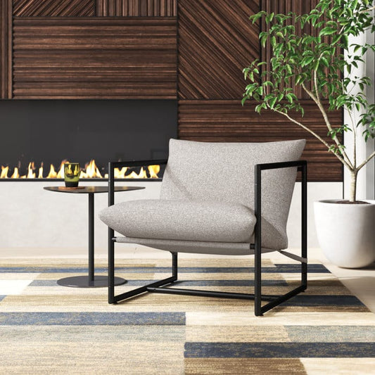 sling accent chair squared silhouette close-up