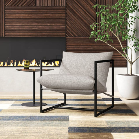 sling accent chair squared silhouette close-up
