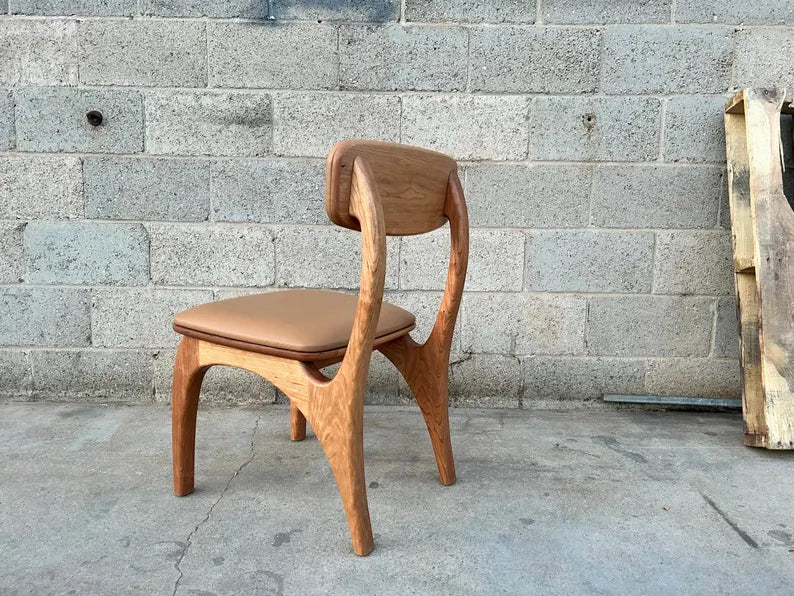 wood dining chair seat and leg detail