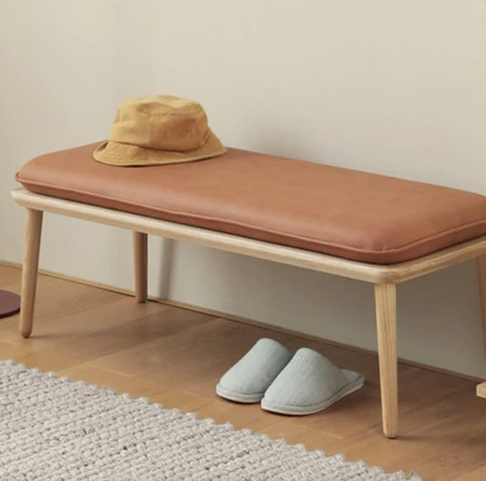 wooden bench with leatherette cushion seat
