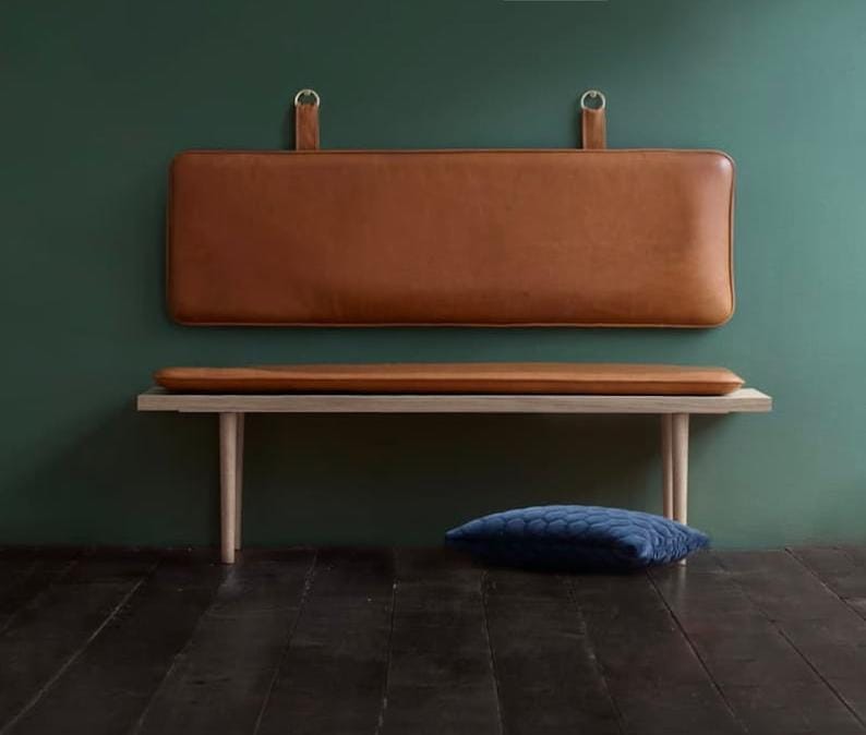 wooden bench with leatherette cushion seat