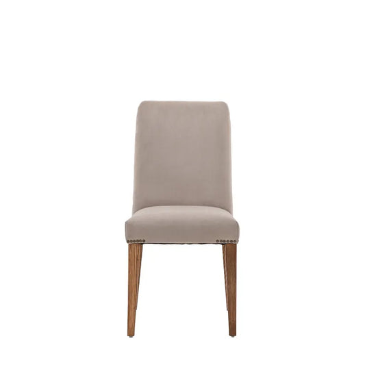 wooden dining chair angled view