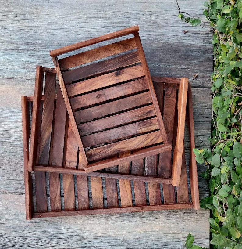 Home Design Mart Handmade Rectangular Wooden Serving Tray for Dinning Table Restaurant Home.