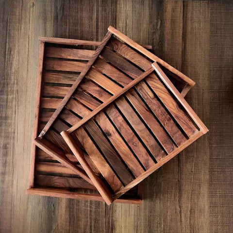 Home Design Mart Handmade Rectangular Wooden Serving Tray for Dinning Table Restaurant Home.