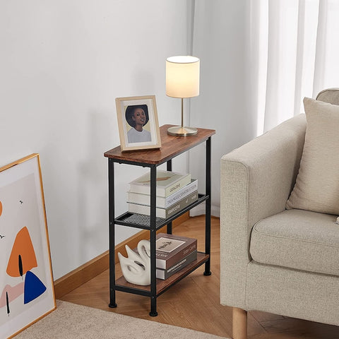 Narrow Side Table With 3-Teir Storage Shelves