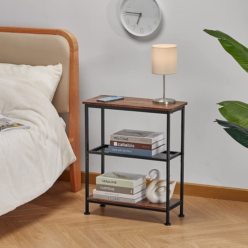 Narrow Side Table With 3-Teir Storage Shelves